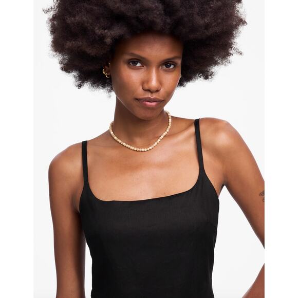 Madewell Squareneck Romper Jet Black Minimalist Linen Blend Classic US 6 NWT - Picture 5 of 15